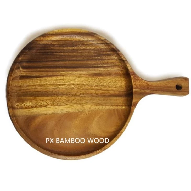 Natural Round Acacia Wood Steak Pizza Plate Cutting Board For Hotel